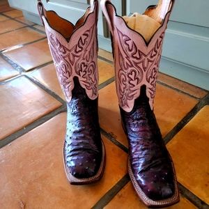 Lucchese 👢Host Pick👢 Black Cherry and Pink Ostrich Cowgirl Boots Size 10